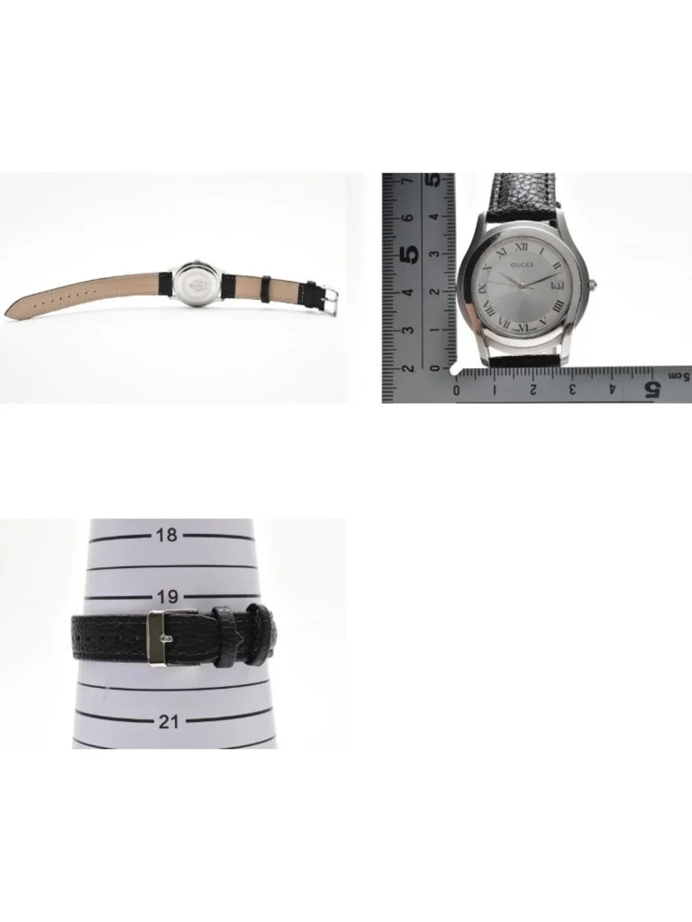 Gucci Quartz Watch Silver Dial Roman Numeral Date Display Stainless Steel Black